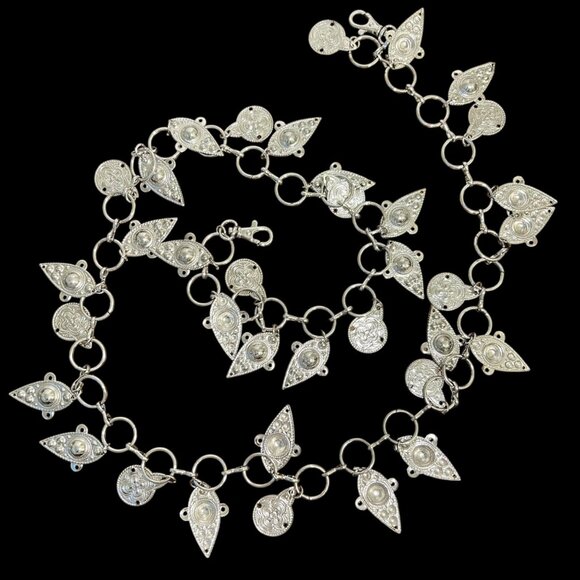 Metal Chain Belt Whimsigoth Gypsy Charms Witchy Festival Celestial Silver Long - Picture 1 of 8